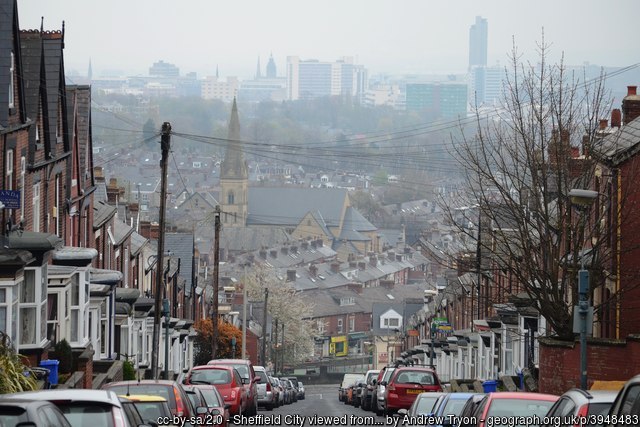 Sheffield City Centre showing student houses to rent in Hunters Bar. 