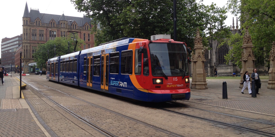 Ideas on where to go in Sheffield as a student - image of Tram in Sheffield that can be used to go to Meadowhall and multiple other Sheffield locations
